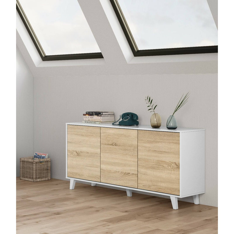 Sideboard Arvada, Modern Sideboard With 3 Doors And Shelves, Kitchen Buffet, 154X40H75 Cm