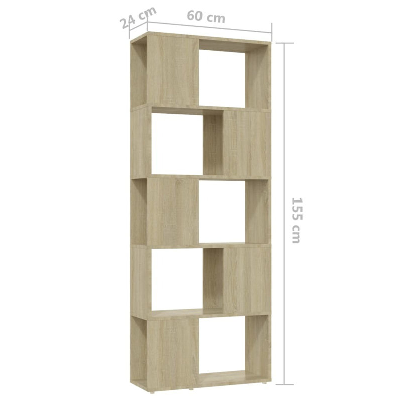 Cashe Bookcase, (5 Shelves) 155cm. H x 60cm. W x 24cm. D, Sonoma Oak
