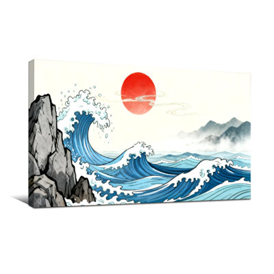 Nautical & Beach Ocean Waves Rock Sun Mountains Sky Clouds Water