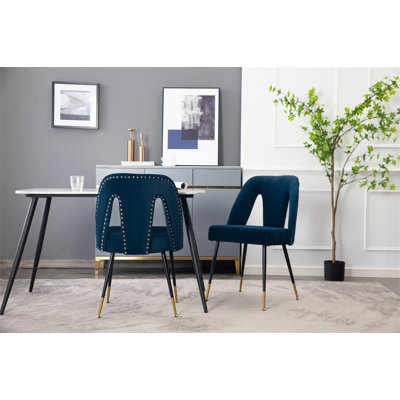 Furniture,Akoya Collection Modern | Contemporary Velvet Upholstered Dining Chair With Nailheads And Gold Tipped Black Metal Legs,Set Of 2