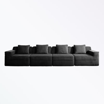 4 Seat Boneless Sofa with Deep Seat and Throw Pillows