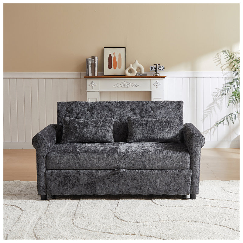 Canapé-lit moderne en tissu chenille de 58,27 pouces avec dossier réglable, gris foncé, parfait pour le salon ou la chambre à coucher