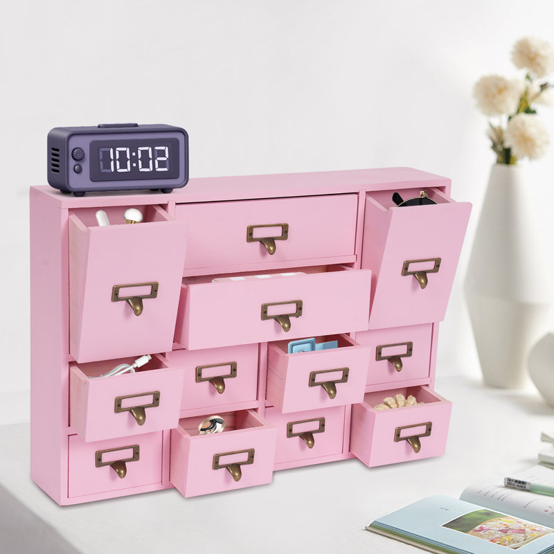 Organisateur de bureau empilable en bois avec 12 tiroirs, Rose