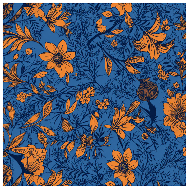 Rideaux de douche Floral Botanical Illustration, L 70 po x H 84 po, Bleu moyen / orange moyen