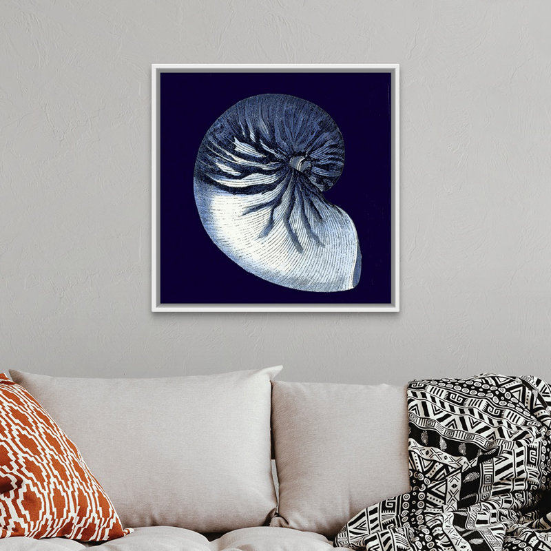 « Indigo shells VII » par vision studio-impression, Cadre blanc, H 32 po x l 32 po x 1,75 po