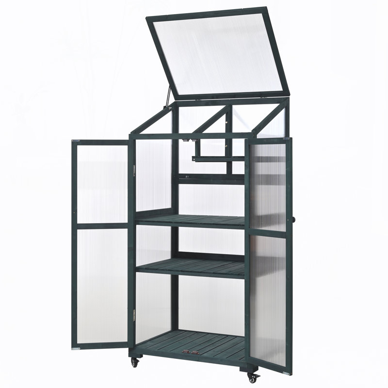 Serre portative en bois avec roues et tablettes réglables Ricky, Vert