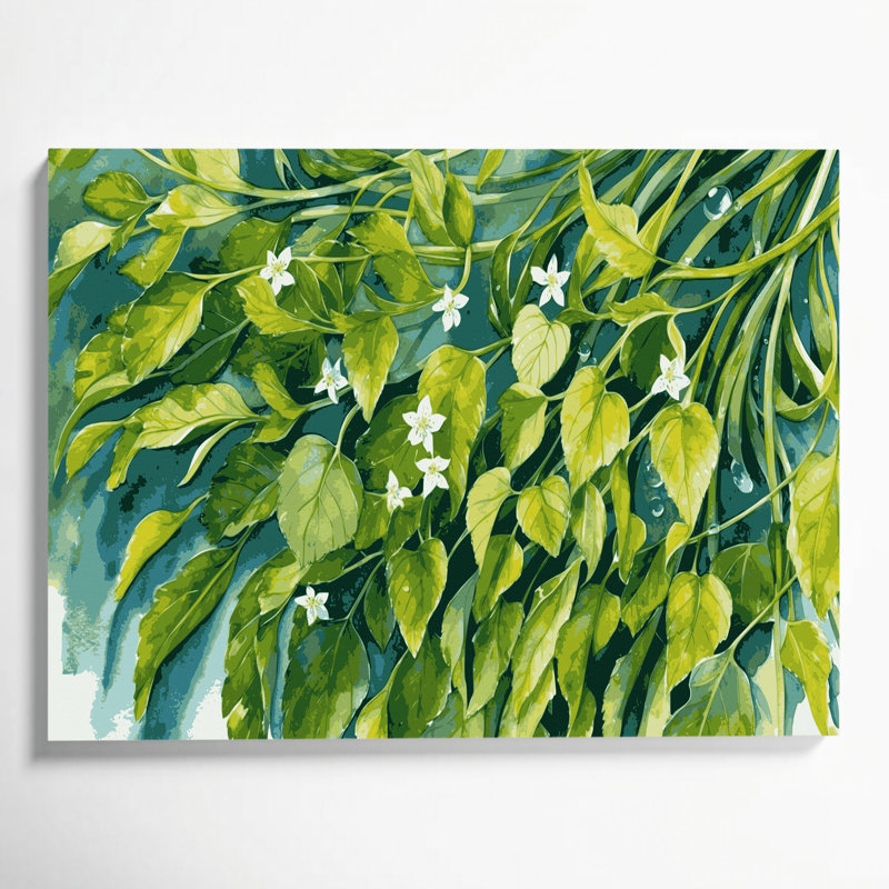 Art mural sur toile vert, légumes, cresson capucine, H 24 po x l 36 po
