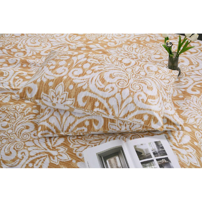 Cotton Damask Duvet Cover Set, King Duvet Cover Set + 3 Additional Pieces, Gold Damask