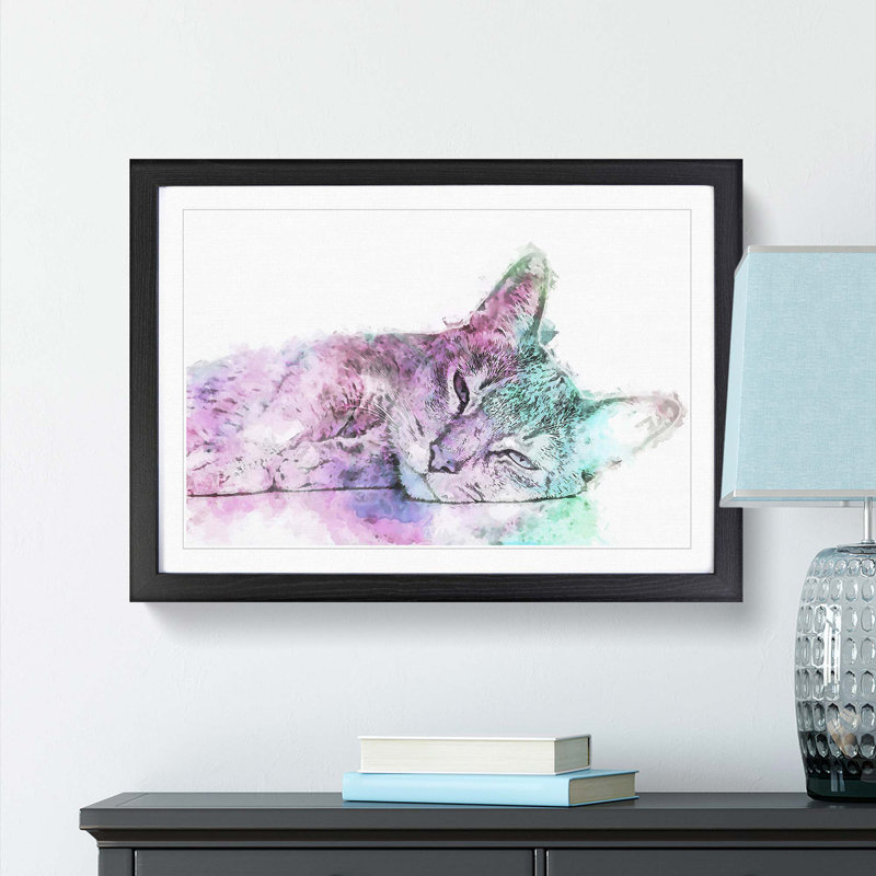 Colourful Abyssinian Cat in Abstract - Picture Frame Graphic Art Print, Black Framed, 48cm H x 65cm W x 2cm D