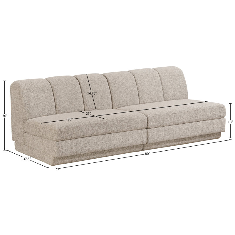 Tissu Chiquita rembourré 2 pièces Canapé modulaire, Tissu beige