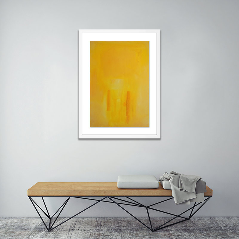Figures in a Souk Yellow Framed Print, 24" H x 18" W x 1.5" D, White