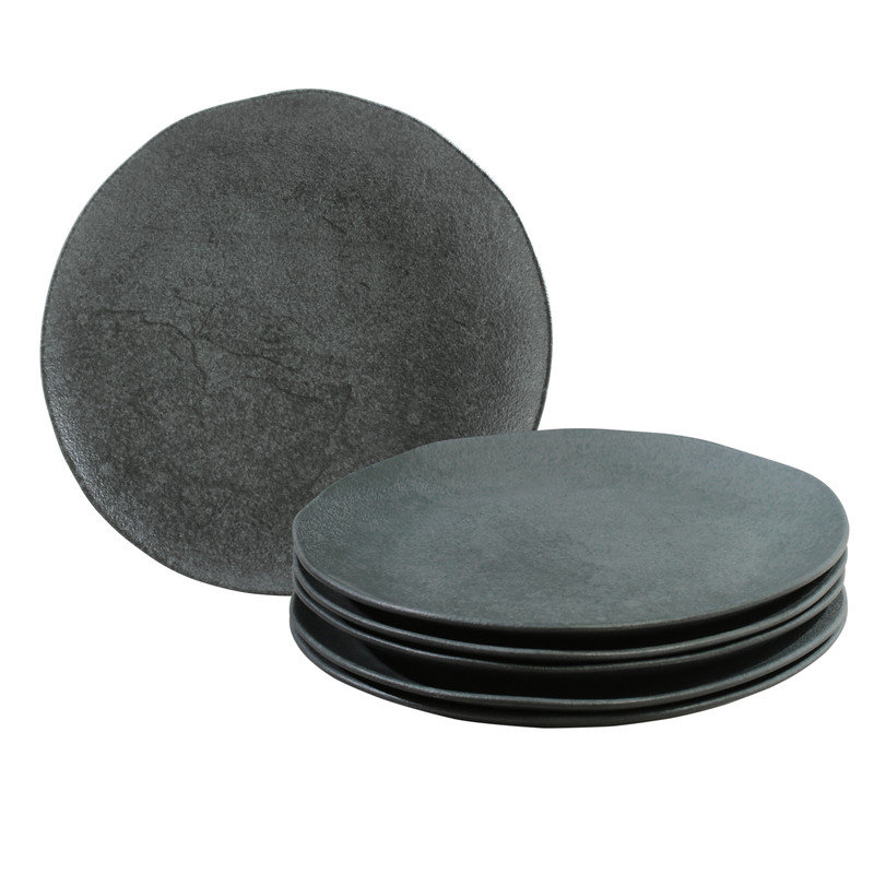 Black Ceramic Round Dinner Plates Set of 6, Microwave-Safe