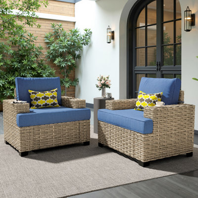 Ensemble de 2 fauteuils d'extérieur modernes en osier avec coussins Carolle