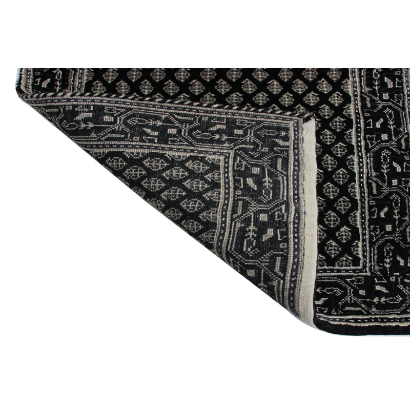 Hand-Knotted High-Quality Black Area Rug, Runner 1'11" x 3'11"