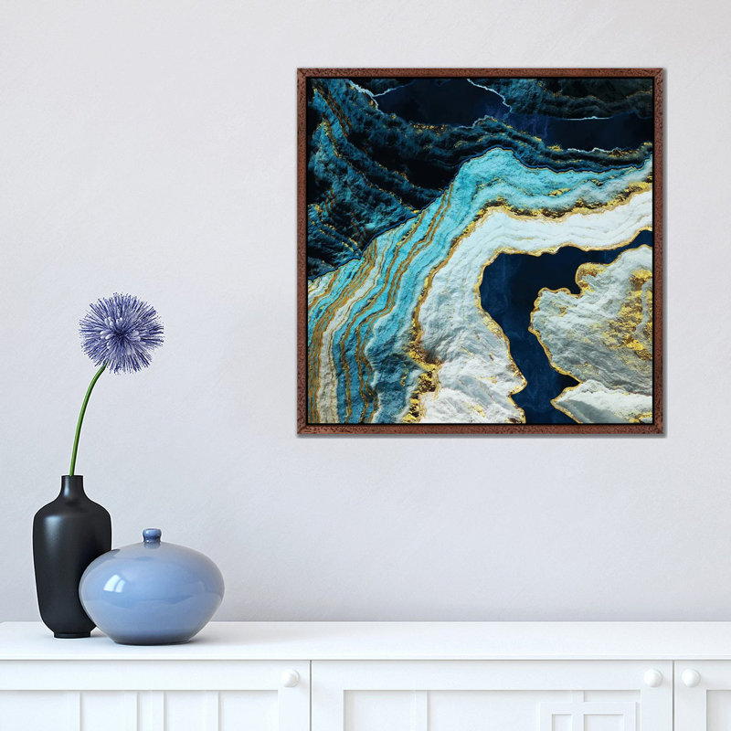 Aerial Ocean Abstract - Print on Canvas, Classic Brown Wood Framed, 45.72 cm H x 45.72 cm W