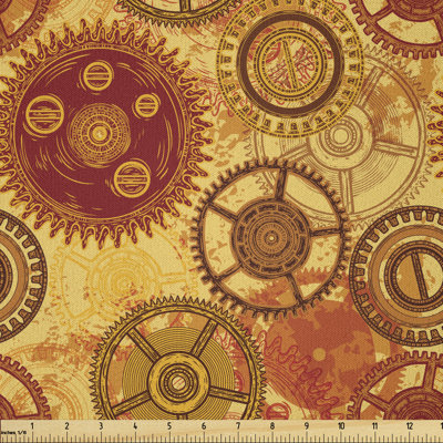 Daivd Various Gears of Clockwork on Worn Out Style Background Fabric