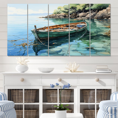 Anchored Boat IV - Coastal Wall Art Print - 5 Equal Panels