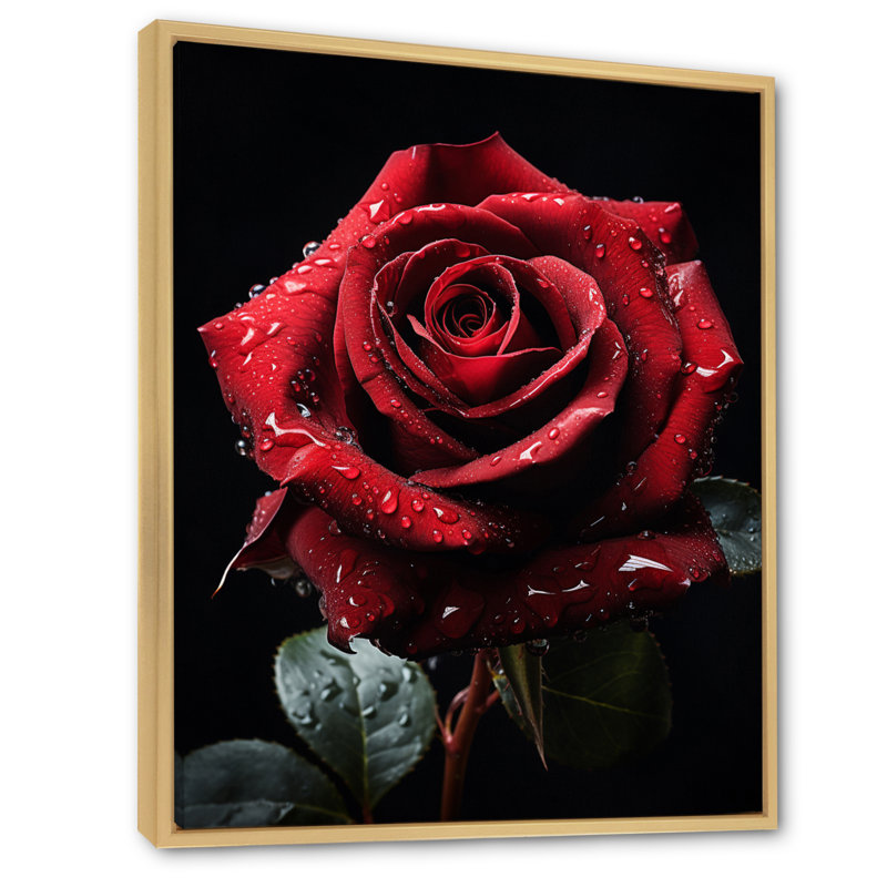 «Red Black Rose Elegance I», art mural sur toile florale, Cadre naturel flottant, H 40 po x l 30 po x P 1,5 po