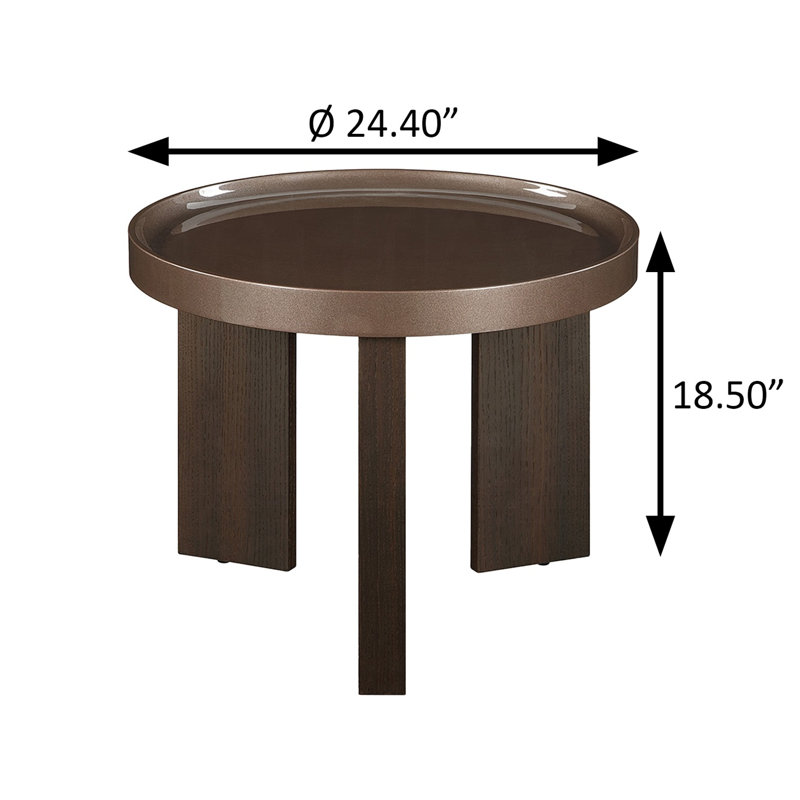 Table d'appoint de 62 cm de large, fini chêne fumé blond foncé brillant