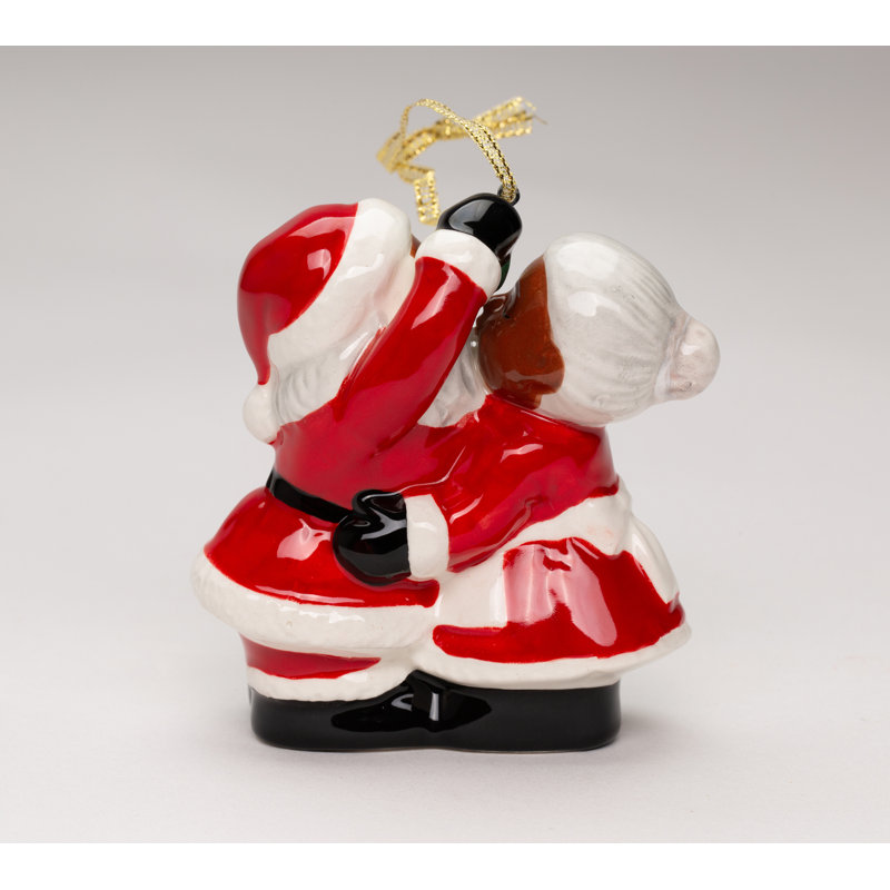 African American Mrs.Claus & Santa Kissing Ornament - 3 1/2"H