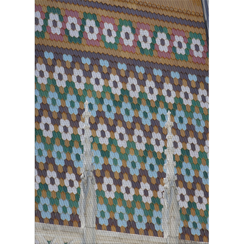 Tapis géométrique jaune / bleu ciel / vert Rines, Rectangle 6 pi x 9 pi
