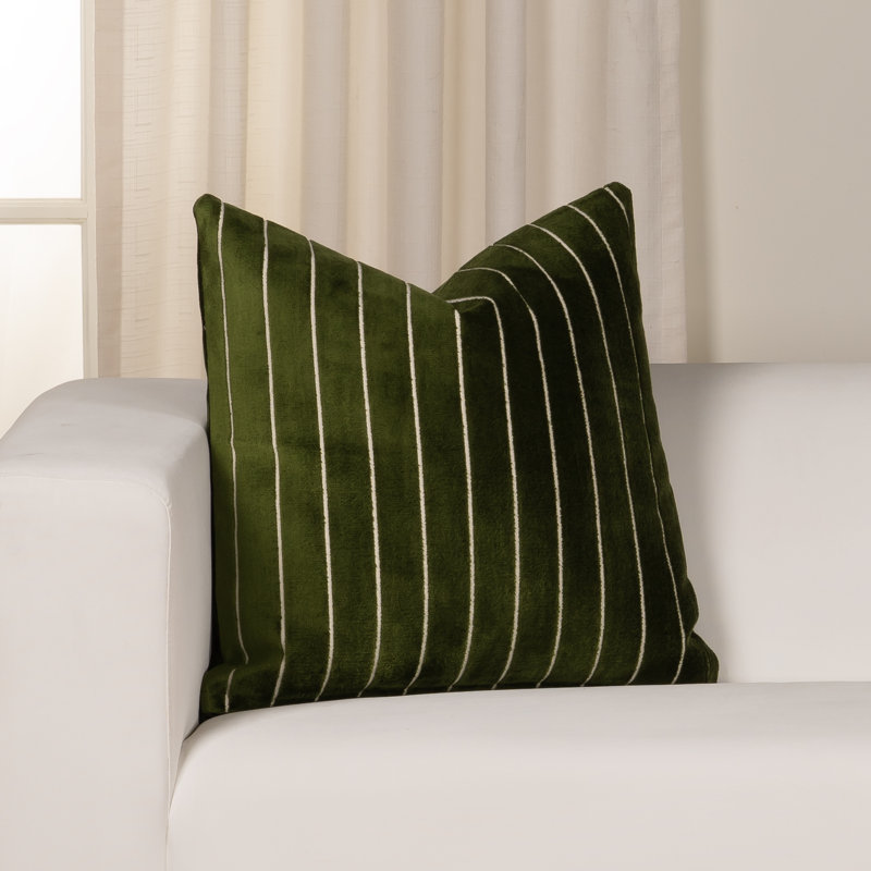 Maxton Striped Rayon/Viscose Reversible Throw Pillow, Green, Polyester, Square 22"