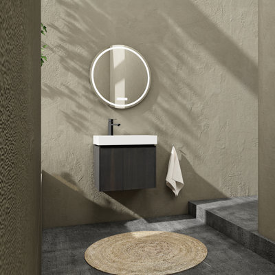 Meuble-lavabo 24 po avec lavabo en céramique, meuble flottant mural, portes doubles, noir, évier américain et thème de salle de bain en bois 24 po