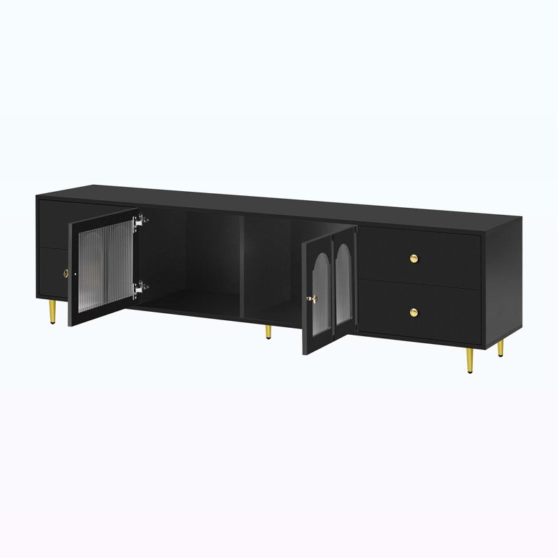 Console moderne 70,9 po pour téléviseur de 75 po ou moins, Noir, noir, noir, noir, Noir et or