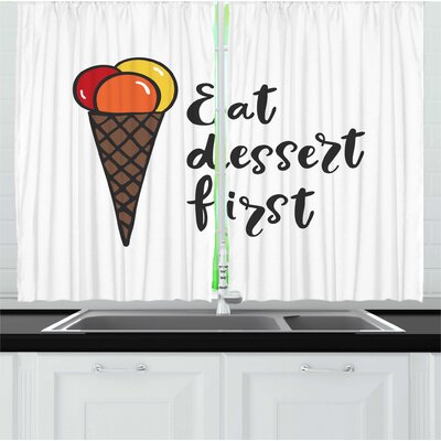 2 Piece Food Words with Colorful Scoops of Ice Cream on Waffle Cone Cartoon Eat Dessert First Kitchen Curtain Set -  East Urban Home, CC37C980AC7F40748527A67BD49CBD8C