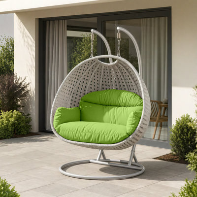 Fauteuil d'œuf d'extérieur en osier pour 2 personnes avec support et coussins Mendoza - Double balancelle suspendue résistante aux rayons UV pour patio et jardin