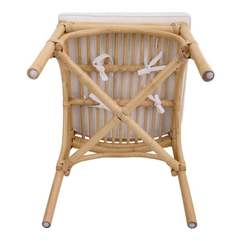Natural Rattan Cross Back Side Chair with White Cushion