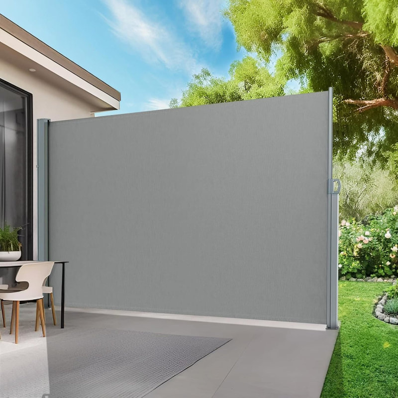 Retractable Outdoor Privacy Screen with Aluminum Frame and Waterproof Polyester Fabric, 70.87" H x 236.22" W x 0" D