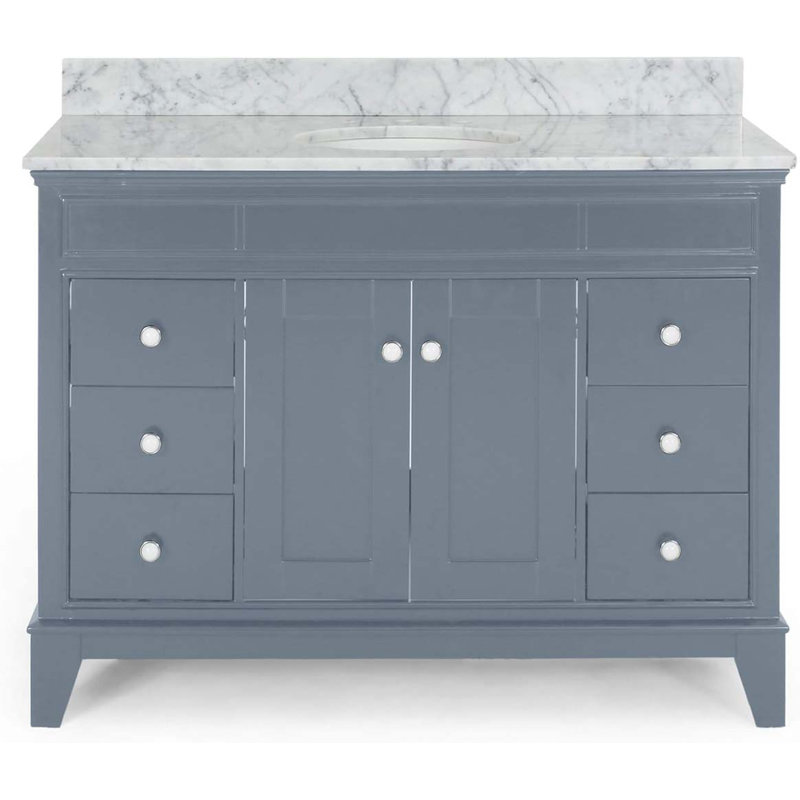 Meuble-lavabo simple 49 po avec plateau en marbre Saiya, Gris