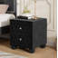 Élégante table de chevet en velours avec 2 tiroirs et poignée en cristal, table de chevet avec capitonnage à boutons, noir