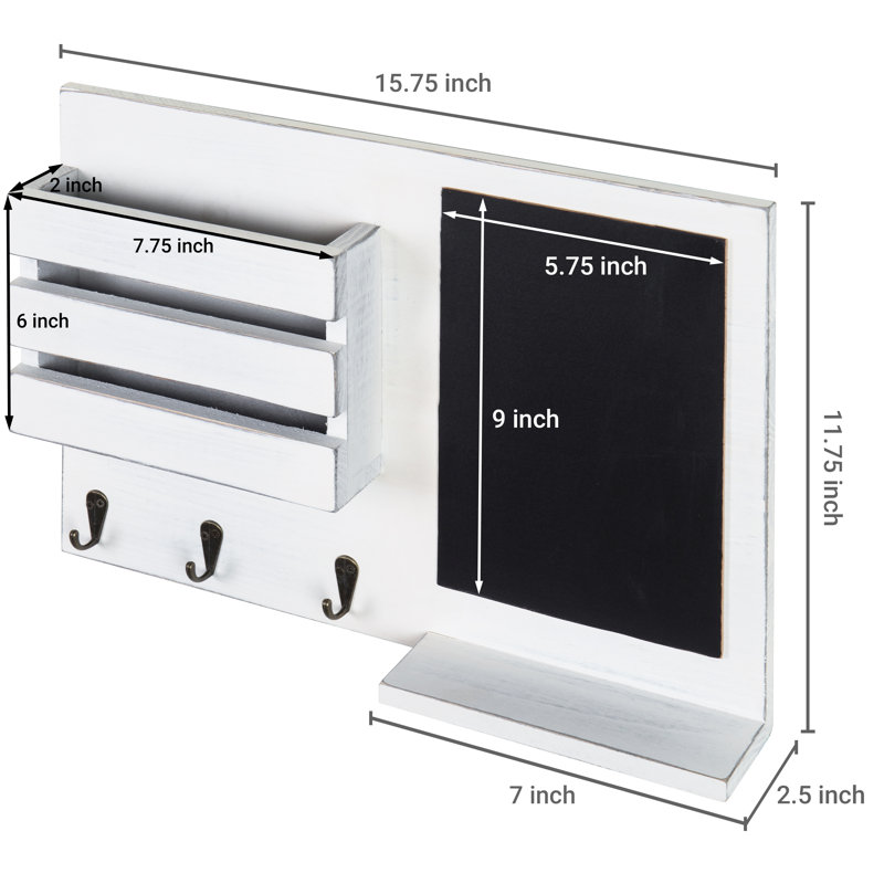 Wall Organiser With Key Hooks//Chalkboard/Mail Storage, Vintage White