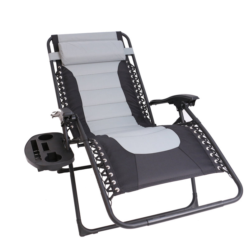 Altera Premium XL Oversized Padded Zero Gravity Chair Lounger w/Headrest, Cup Holder, Side Tray, Gray