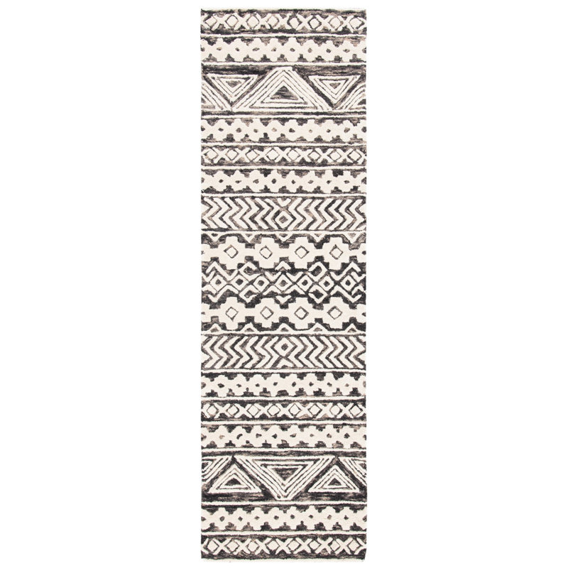 Ramona Southwestern Handmade Tufted Wool/Cotton Ivory/Gray Area Rug, Runner 2'3" X 10'