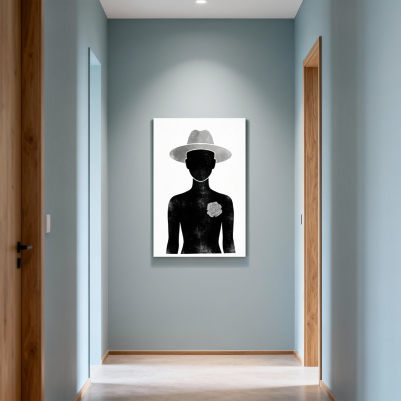 Plantes et fleurs silhouette portant un chapeau et une rose, H 28 po x l 40 po