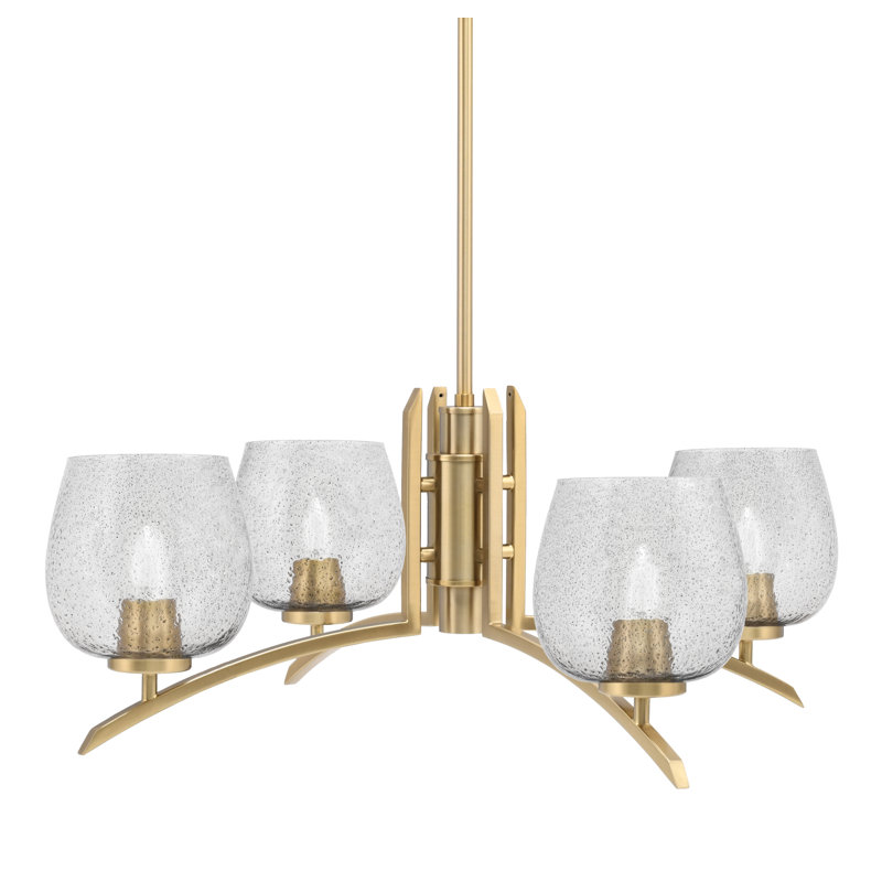 Lustre lumineux avec verre à bulles fumé 6 po, H 58,25 po x l 27,5 po x P 27,5 po, 4, Laiton New Age