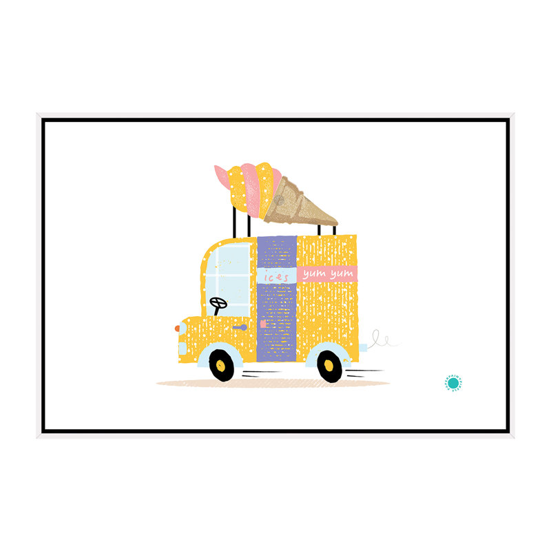 Ice Cream Van - impression d'art graphique, Toile blanche encadrée, H 40 po x l 60 po x 1,5 po, Pas de tapis