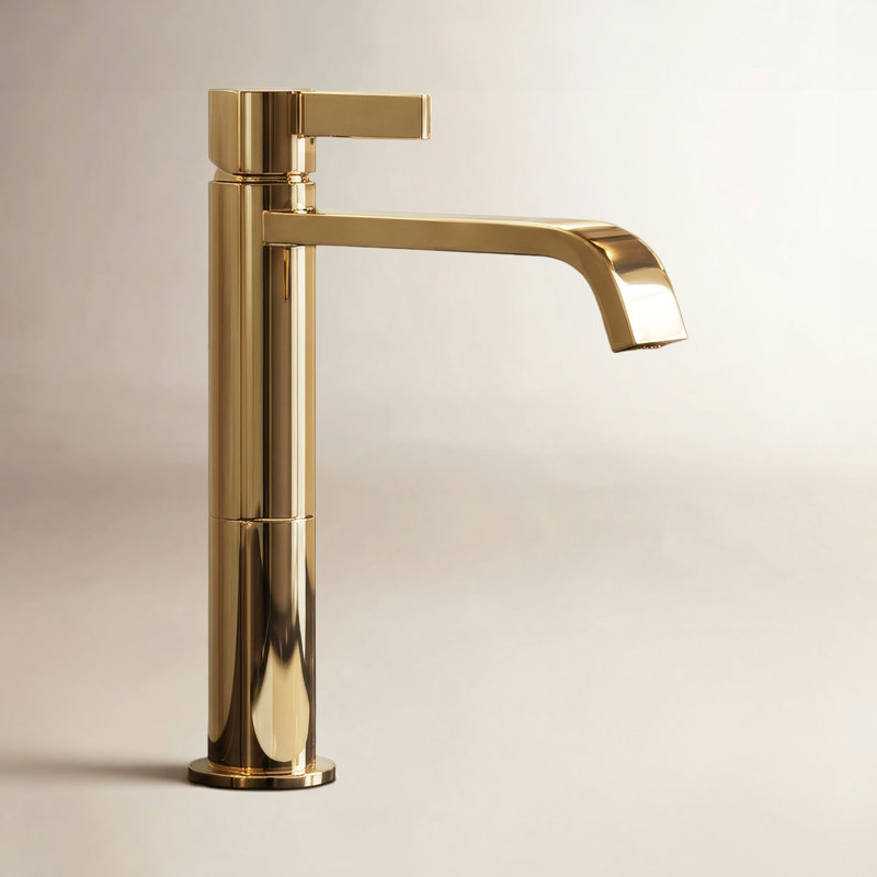 High Single Lever Basin Mixer Faucet, Polished Gold