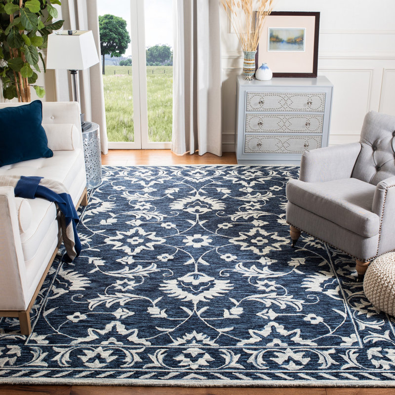 Umar Hand Tufted Wool/Cotton Ikat Rug in Navy/Taupe, Rectangle 8' x 10'
