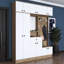Meuble de couloir moderne avec miroir, finition noyer et blanc, 70,7 x 89,0 x 14,8 pouces | Panneau de particules enduit 100% mélamine, nombreuses tablettes, fixation murale, rangement supplémentaire | Solution de vestibule élégante et fonctionnelle