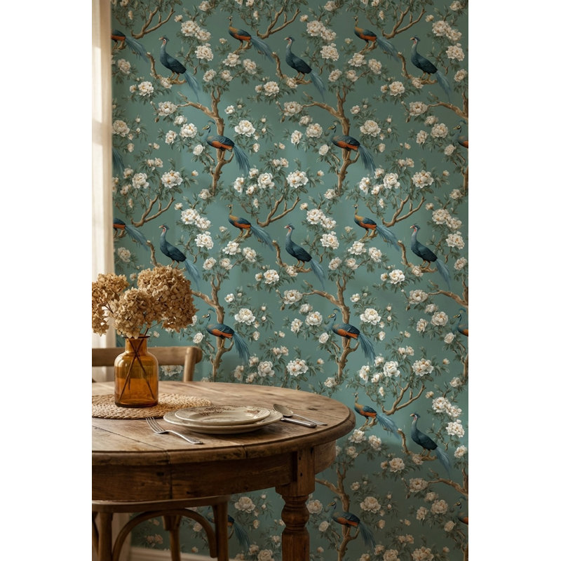Papier peint floral oiseaux traditionnels amovibles, Peler et coller