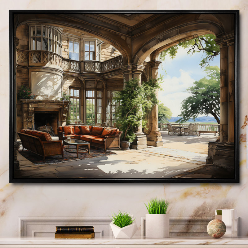 Country Club Elegant Retreat II - reproduction sur toile, H 34 po x l 44 po x P 1,5 po, Cadre flottant noir