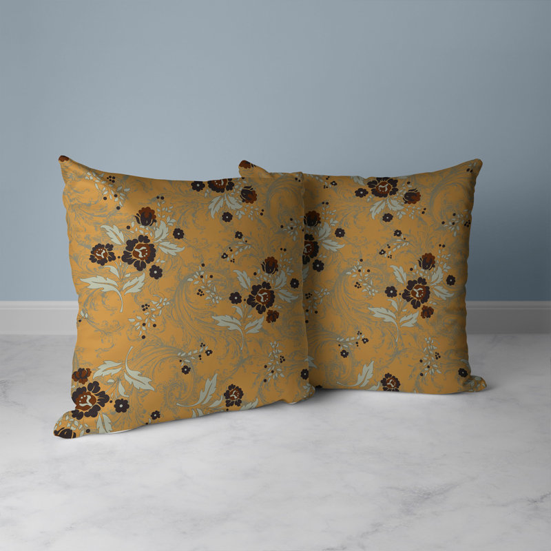 Coussin décoratif réversible à motif floral Meadow Strokes, H 20 po x l 20 po, Brun / Orange