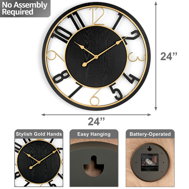  Horloge murale 24 po, Noir, noir, noir, noir