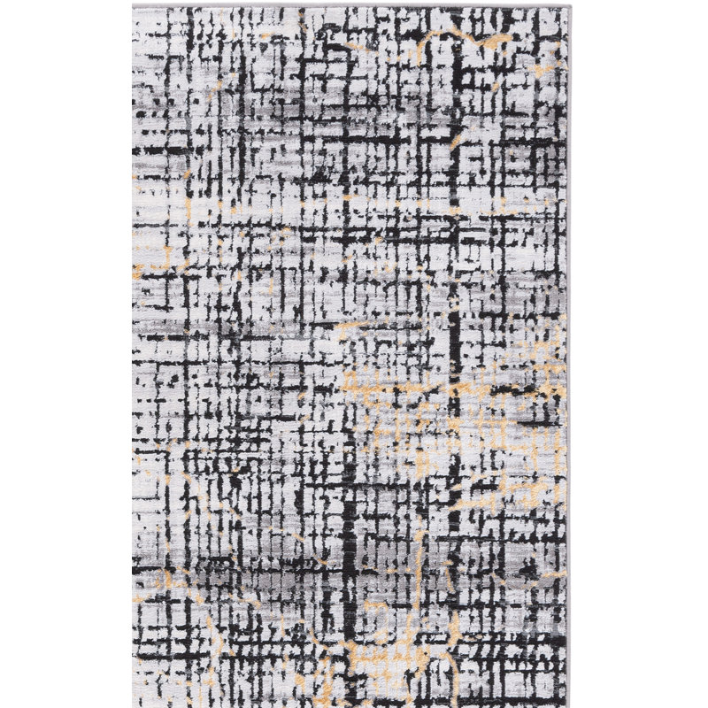 Minyard 248 Area Rug In Charcoal / Gold, Runner 2' x 8'