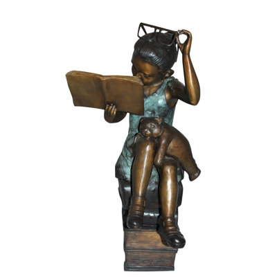 Bieber Girl, assis sur une pile de livres, lisant un livre, statue en bronze, décoration idéale pour la maison, 17 po x 18 po x H 36 po