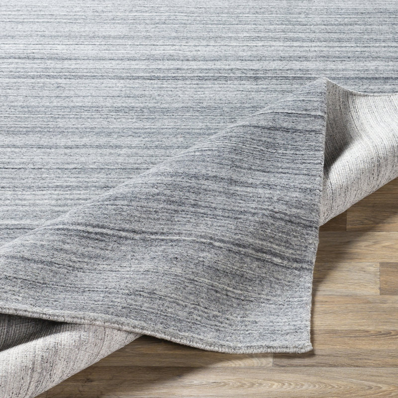 Tapis rayé gris noué à la main Munana, Rectangle 9 pi x 12 pi